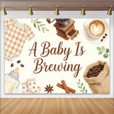 Lofaris Toile de fond pour baby shower café A Baby Is Brewing et motifs bébé, décor neutre pour annonce de grossesse ou studio photo