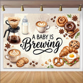 Lofaris Toile de fond pour baby shower café avec message A Baby Is Brewing, décor gourmand pour fête prénatale et studio photo