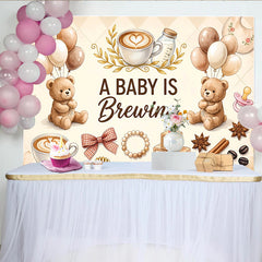 Lofaris Toile de fond pour baby shower thème café ours en peluche et ballons, arrière-plan aux couleurs douces pour studio photo