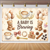 Lofaris Toile de fond pour baby shower thème café ours en peluche et ballons, arrière-plan aux couleurs douces pour studio photo
