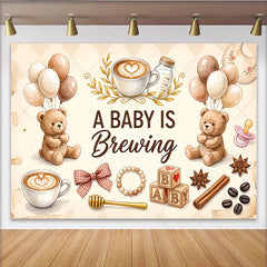 Lofaris Toile de fond pour baby shower thème café ours en peluche et ballons, arrière-plan aux couleurs douces pour studio photo