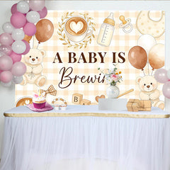 Lofaris Toile de fond pour baby shower ours en peluche, café et ballons aux couleurs neutres, arrière-plan doux pour studio photo