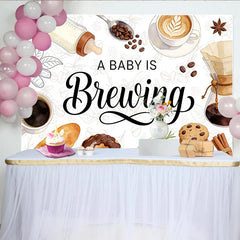 Lofaris Toile de fond pour baby shower café et petit-déjeuner avec biberon et tasses, élégant arrière-plan pour fête prénatale et photographie