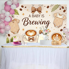 Lofaris Toile de fond baby shower thème café avec biberon et body, élégant arrière-plan pour fête prénatale et séance photo