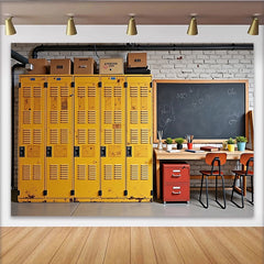 Lofaris Toile de fond de photographie casiers d'école jaunes vintage et tableau noir, arrière-plan de style industriel pour portrait