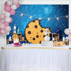 Lofaris Toile de fond de photographie thème biscuit et lait pour enfants, magnifique arrière-plan de nuit étoilée pour studio photo ou fête
