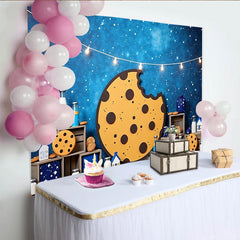 Lofaris Toile de fond de photographie thème biscuit et lait pour enfants, magnifique arrière-plan de nuit étoilée pour studio photo ou fête