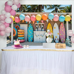 Lofaris Toile de fond de photographie estivale colorée plage et surf, magnifique décor de fête estivale pour studio photo et événements