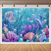 Lofaris Toile de fond sirène anniversaire queue scintillante et bulles, décor sous-marin coloré pour fête de fille