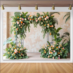 Lofaris Toile de fond florale pour mariage avec roses et feuillage vert, élégant décor de cérémonie pour événement et photographie