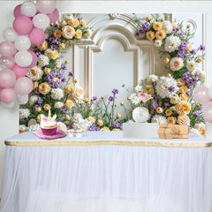 Lofaris Toile de fond de photographie florale élégante avec roses et moulures blanches, magnifique arrière-plan chic pour portraits