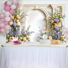 Lofaris Toile de fond de photographie florale élégante avec roses et arche blanche, arrière-plan pour studio photo et événements spéciaux