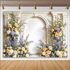 Lofaris Toile de fond de photographie florale élégante avec roses et arche blanche, arrière-plan pour studio photo et événements spéciaux