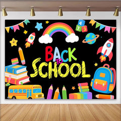 Lofaris Toile de fond colorée pour la rentrée scolaire avec bus, livres et arc-en-ciel, décor éducatif pour studio photo et fête d'école