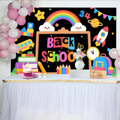Lofaris Toile de fond colorée pour la rentrée scolaire avec tableau noir et arc-en-ciel, décor de fête éducatif pour studio photo et enfants