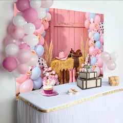 Lofaris Toile de fond pour baby shower western rose et bleue avec ballons imprimé vache, décor rustique pour séance photo et fête