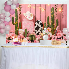 Lofaris Toile de fond de photographie western bohème rose avec cactus et fleurs, élégant arrière-plan pour studio photo ou fête à thème