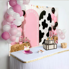 Lofaris Toile de fond rose et imprimé vache pour anniversaire cowgirl, magnifique décor de fête pour enfants et séance photo