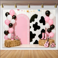 Lofaris Toile de fond rose et imprimé vache pour anniversaire cowgirl, magnifique décor de fête pour enfants et séance photo