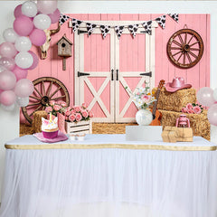 Lofaris Toile de fond pour anniversaire western rose avec bottes et chapeau, décor de ferme rustique pour studio photo et fête de fille