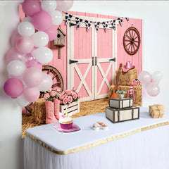 Lofaris Toile de fond pour anniversaire western rose avec bottes et chapeau, décor de ferme rustique pour studio photo et fête de fille