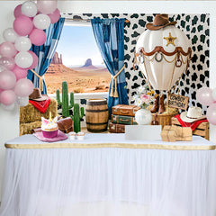 Lofaris Toile de fond pour anniversaire cowboy avec montgolfière et paysage désertique, décor western pour fête d'enfants et séance photo