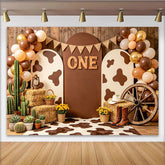 Lofaris Toile de fond western pour 1er anniversaire motif vache et ballons, décor rustique en bois pour séance photo de bébé