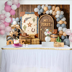 Lofaris Toile de fond premier anniversaire western avec lettres ONE et décor rustique, en bois avec ballons pour séance photo de bébé