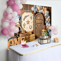 Lofaris Toile de fond premier anniversaire western avec lettres ONE et décor rustique, en bois avec ballons pour séance photo de bébé