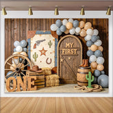 Lofaris Toile de fond premier anniversaire western avec lettres ONE et décor rustique, en bois avec ballons pour séance photo de bébé