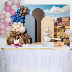 Lofaris Toile de fond pour anniversaire western avec ballons et chapeaux de cowboy, décor de fête rustique pour studio photo et événements