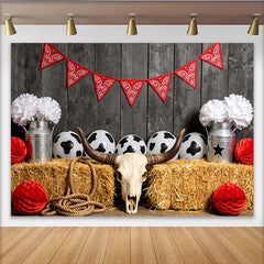 Lofaris Toile de fond de photographie western avec crâne de taureau et ballons vache, magnifique arrière-plan rustique pour studio photo