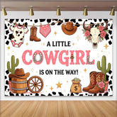 Lofaris Toile de fond baby shower cowgirl rose pour fille, thème western arrière-plan de fête prénatale avec bottes et chapeau