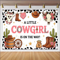 Lofaris Toile de fond baby shower cowgirl rose pour fille, thème western arrière-plan de fête prénatale avec bottes et chapeau