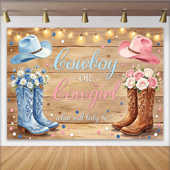 Lofaris Toile de fond pour baby shower révélation du sexe cowboy ou cowgirl, décor rustique avec bottes et chapeaux