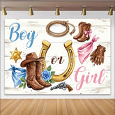 Lofaris Toile de fond baby shower révélation de genre western, arrière-plan bleu et rose pour fête de naissance et photo