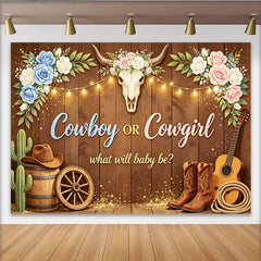 Lofaris Toile de fond pour baby shower western avec crâne de taureau et fleurs roses bleues, décor de ferme pour révélation du genre