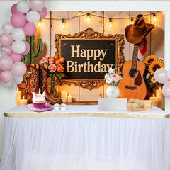 Lofaris Toile de fond pour anniversaire western avec bottes et guitare, décor de fête rustique pour studio photo avec tournesols