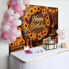 Lofaris Toile de fond joyeux anniversaire rustique avec tournesols et guitare, magnifique décor de fête western pour studio photo