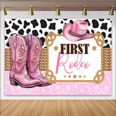 Lofaris Toile de fond pour 1er anniversaire cowgirl rodéo rose avec bottes et chapeau, décor de fête western avec motif vache pour studio photo