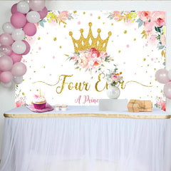 Lofaris Toile de fond princesse or et rose pour 4ème anniversaire fille, décor de fête floral scintillant pour studio photo