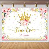 Lofaris Toile de fond princesse or et rose pour 4ème anniversaire fille, décor de fête floral scintillant pour studio photo