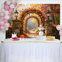 Lofaris Toile de fond d'Halloween avec arches d'automne et citrouilles, décor de saison pour studio photo et fête