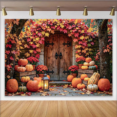 Lofaris Toile de fond d'automne avec citrouilles et feuilles colorées, arrière-plan rustique pour décoration de récolte et séance photo