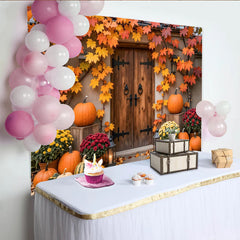 Lofaris Toile de fond d'automne avec citrouilles et feuilles d'érable, magnifique arrière-plan pour décoration de récolte et séance photo