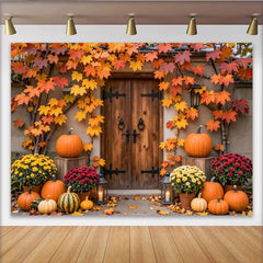 Lofaris Toile de fond d'automne avec citrouilles et feuilles d'érable, magnifique arrière-plan pour décoration de récolte et séance photo