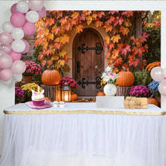 Lofaris Toile de fond de photographie d'automne, citrouilles et feuilles colorées, décor rustique de récolte pour studio photo