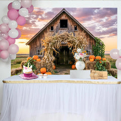 Lofaris Toile de fond d'automne rustique avec grange et citrouilles, magnifique arrière-plan de récolte pour studio photo et célébrations