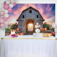 Lofaris Toile de fond de photographie d'automne rustique, grange et citrouilles, décor de récolte pour studio photo