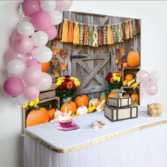 Lofaris Toile de fond rustique en bois avec citrouilles et feuilles d'automne, magnifique décor de récolte pour studio photo et fête